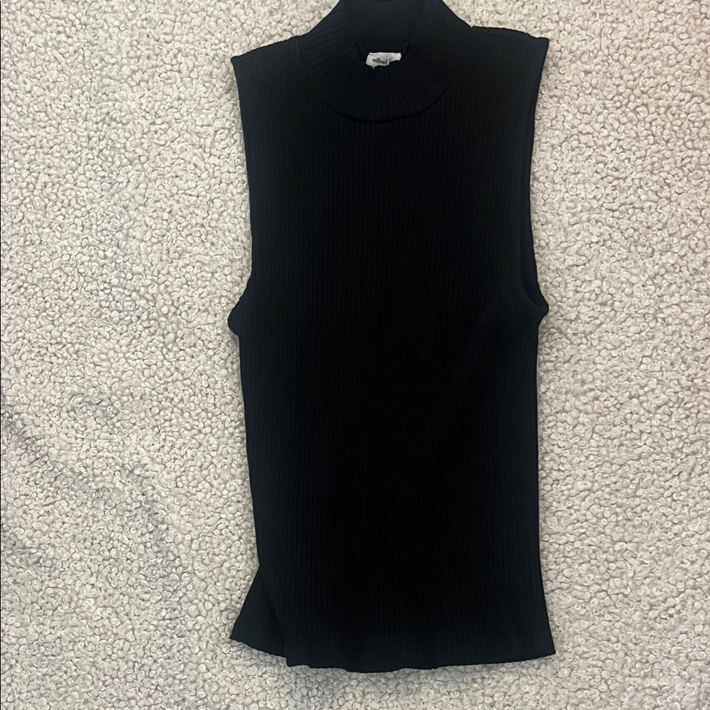 Wilfred Free Aritzia  Black Ribbed Mock Neck Top Sz S